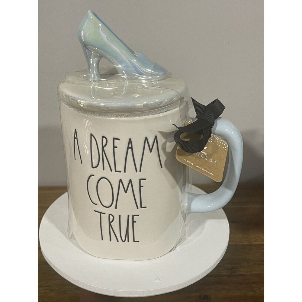 Rae Dunn Disney A DREAM COME TRUE Princess Cinderella Mug With Castle & Topper